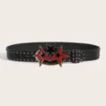 Black punk style leather belt featuring metal studs and interlocking multi-star buckle variant - 105cm / Style 2: 3.8cm Black Belt with Gold Buckle & Gunmetal Studs (3 Loops)