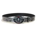 Vintage punk skull buckle PU leather belt for men and women, distressed embossed floral strap daily. - Style G Silver Buckle