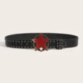 Punk rock black leather belt with metal studs and striking red star buckle accessory. - Style 3: 3.8cm Black Belt with Gold Buckle & Gunmetal Studs (3 Loops)