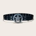 Punk Style Black Leather Belt Featuring Silver Star Buckle And Double Grommets Y2K - Style D: 3.8cm Antique Silver Buckle + Round Hole Black Belt