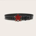 Punk rock style black leather belt with metal studs and striking red star buckle. - Style 3: 3.8cm Gold Buckle + Black Belt with Silver Studs