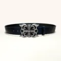 Ceinture en cuir gaufré style western avec une boucle de croix argentée pour hommes et femmes. - Style K : boucle argentée vieillie 3,8 cm et ceinture noire