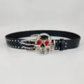 Black leather belt with cool silver skull claw buckle and metal studs for gothic punk style. - Style D: 3.8cm Silver Buckle + Silver Stud Belt
