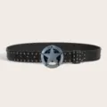 Punk rock style black leather belt featuring metal studs and a striking star buckle. - Style 5: 3.8cm Silver Buckle + Black Belt with Gunmetal Studs (3 Leather Loops)