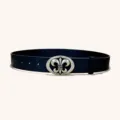 Ceinture en cuir gaufré rétro avec boucle croisée vintage pour jeans et robes. - Style M : boucle argentée vieillie 3,8 cm et ceinture noire