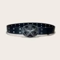 Punk Y2K style black leather belt with metal eyelets and star buckle for women streetwear fashion - Style E: 3.8cm Oval Buckle and Black Belt with Round Holes