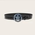 Black leather studded belt with a large metal star buckle alternative punk rock hiphop style. - Style 5: 3.8cm Silver Buckle + Black Belt with Silver Studs