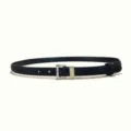 Women's Stylish Navy Blue Suede Belt with Silver Buckle Slim Leather Belt for Dress - 1.8cm Square Silver Buckle / Black