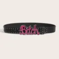 Black PU leather studded belt featuring a pink Y2K statement buckle for women hip-hop style - Style C: 3.8cm Letter Buckle + Gunmetal Studded Belt (3 Loops)
