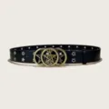 Punk style black leather belt featuring pentagram buckle and star grommets, Y2K gear. - Style F: 3.8cm Star Buckle and Black Belt with Star Holes
