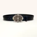Ceinture en cuir gaufre noir avec boucle de croix en metal, accessoire elegant. - Style F : boucle argentée brillante 3,8 cm + ceinture noire