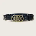 Punk style black leather belt with metal eyelets and vintage triple star buckle for women. - Style F: 3.8cm Star Buckle & Black Grommet Belt