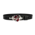 Punk Y2K black leather belt featuring a red heart dagger metal buckle and metal studs. - Style B: 3.8cm Heart with Arrow Buckle + Gunmetal Studded Belt (3 Loops)