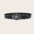 Black leather studded belt with star buckle, punk rock style waist accessory for daily wear. - Style 6: 3.8cm Silver Buckle + Black Silver-Studded Belt