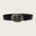Élégante ceinture en cuir style western avec gran boucle gravée en argent vintage. - Style V : boucle argent vieilli 3,8 cm + ceinture noire