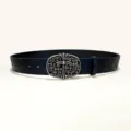 Ceinture en cuir noir avec une boucle de croix argentée complexe et motifs floraux. - Style B-02 : boucle en argent vieilli 3,8 cm + Ceinture noire