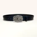 Ceinture en cuir gaufré style cowboy occidental avec boucle de ceinture argentée ornée de croix. - Style B-02 : boucle argentée brillante 3,8 cm + Ceinture noire
