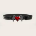 Fashion Y2K gothic black leather belt featuring a striking red heart wing metal buckle and cool studs. - Style A: 3.8cm Red Heart Buckle with Silver Studded Belt
