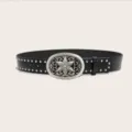 Black leather studded belt with large silver star cross metal buckle punk rock style accessory - Style 7: 3.8cm Silver Buckle + Black Silver-Studded Belt