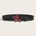 Punk rock style black leather belt with metal studs and unique red star flower buckle accessory for daily wear - Style 4: 3.8cm Silver Buckle + Black Belt with Gunmetal Studs (3 Leather Loops)