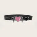 Pink heart wings Y2K belt women's gothic punk leather belt with cool metal rivets and cute buckle. - Style A: 3.8cm Pink Heart Buckle with Silver Studded Belt