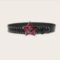 Punk rock style black leather belt with metal studs and red star buckle for men and women - Style 4: 3.8cm Silver Buckle + Black Belt with Silver Studs