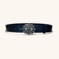 Ceinture en cuir gaufré avec boucle argentée tête de mort style gothique pour jean - Style Q : boucle argent vieilli 3,8 cm et ceinture noire