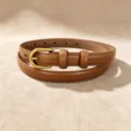 Classic brown genuine leather belt with a vintage gold pin buckle, perfect for women's skirts. - Style A Gold Buckle / Brown