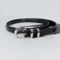 Schwarzer Damen Ledergürtel mit silberner Schnalle, vielseitiger Hosengürtel für Jeans Mode. - 2,4 cm glänzende Silberschnalle schwarzer Gürtel