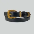 Classic black leather belt with vintage gold western buckle and engraved metal hardware details. - 105cm / 2.3cm Gold Buckle + Black Belt