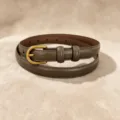 Minimalist genuine leather thin belt, taupe brown color with retro gold pin buckle variant. - Style A Gold Buckle / Gray