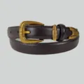 Ceinture femme en cuir marron rétro avec boucle ardillon en métal doré vieilli pour style. - Boucle dorée 2,3 cm + Ceinture marron café