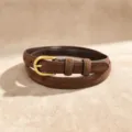 Brown suede belt with gold buckle, elegant minimalist women accessory for dresses and jeans. - Style B Gold Buckle Suede-Feel / Coffee