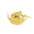 Practico infusor de te dorado de acero inoxidable forma tetera con cadena para te a granel - Infusor de té en forma de tetera poligonal con cadena