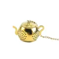 Infusor de té dorado con forma de tetera de acero inoxidable con cadena para oficina - Infusor de té en forma de tetera con cadena