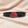 Punk Style Black Studded Leather Belt With Red Skull Buckle For Women Streetwear - S / A Style Shiny Buckle Silver Rivet Belt