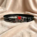 Punk style black leather belt with metal skull bone claw and red heart buckle rivets. - Style E: 3.8cm Red Heart Buckle with Silver Studded Belt
