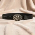 Ceinture en cuir noir style gothique Y2K avec grande boucle tête de mort et rivets clous - Style B Boucle Vieillie Ceinture Rivet Gunmetal