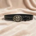 Ceinture en cuir noir style punk avec rivets métalliques et boucle tête de mort vintage. - Style B Boucle Vieillie Ceinture Rivet Argent
