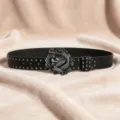 Cintura in pelle nera in stile punk rock con borchie metalliche e fibbia a drago. - Taglia S (105cm) / Stile Testa di Drago (Tipo A)