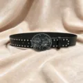 Ceinture en cuir noir avec rivets et boucle ronde rétro en métal, variante d'accessoire style Y2K. - Style C Boucle Lettre Ceinture Rivet Argent