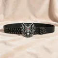 Cintura in pelle nera con borchie e fibbia argentata a testa di drago, stile punk. - Taglia S (105cm) / Stile Drago Stereo (Tipo B)