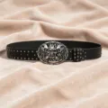 Ceinture à rivets et boucle crâne punk, Variante en cuir PU noir streetwear - Style D Boucle Vieillie Ceinture Rivet Gunmetal