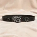 Cintura in pelle nera in stile punk con borchie di metallo e fibbia con drago dettagliata - Taglia S (105cm) / Stile Drago Crepato (Tipo C)