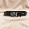 Cintura in pelle nera punk rock con borchie metalliche e fibbia drago hip hop. - Taglia S (105cm) / Stile Drago Crepato (Tipo C)