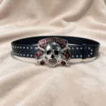 Cintura in pelle nera stile rock punk con fibbia teschio in metallo e borchie per la moda hiphop - Taglia S (105cm) / Stile Teschio Cursed Soul (Tipo E)