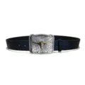 Vintage Western Style Embossed Leather Belt with Bull Head Buckle Stylish Women Waistband - Style K: 3.8cm Silver Buckle & Black Belt