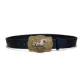 Retro embossed leather belt for women with vintage horse metal buckle, stylish accessory. - M / Style D: 3.8cm Gold Buckle and Black Belt