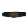 Vintage embossed leather belt for women with antique brass longhorn buckle western style - Style F: 3.8cm Gold Buckle + Black Belt