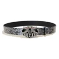 Célèbre ceinture en cuir gaufré noir avec boucle de tête de serpent 3D en argent. - Style G : boucle argentée 3,8 cm + ceinture gaufrée argentée